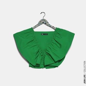 Ruffled poplin green top from Zara size S (new)